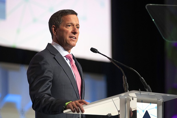 Bill Miller, president and CEO of the American Gaming Association, speaks during the Global Gaming Expo (G2E) at the Venetian Tuesday, Oct. 5, 2021.