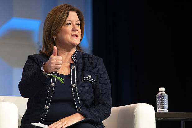 Suzanne Clark, president and CEO of the U.S. Chamber of Commerce, speaks during the Global Gaming Expo (G2E) at the Venetian Tuesday, Oct. 5, 2021.