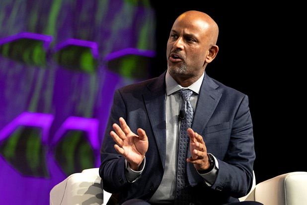 Apoorva Gandhi, vice president for multi-cultural affairs for Marriott International, speaks during the Global Gaming Expo (G2E) at the Venetian Tuesday, Oct. 5, 2021.