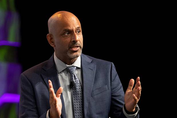 Apoorva Gandhi, vice president for multi-cultural affairs for Marriott International, speaks during the Global Gaming Expo (G2E) at the Venetian Tuesday, Oct. 5, 2021.