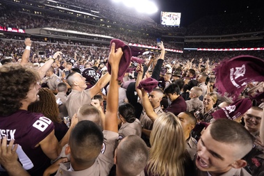 Texas A&M students pack Kyle Field after Texas A&M upset Alabama 38-41 in an NCAA college football game on Saturday, Oct. 9, 2021, in College Station, Texas.