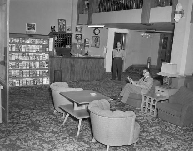 The interior of the Apache Hotel lobby is seen in this photo taken in 1951. (Las Vegas News Bureau)
