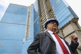 Nevada Governor Steve Sisolak attends a ceremony to mark the commencement of development on the long dormant Fontainebleau building at the north end of the Strip Tuesday, Nov. 9, 2021.