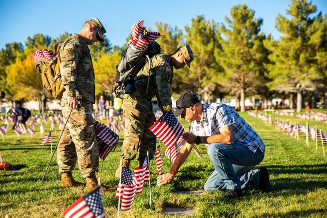 Volunteers Place Flags for Veteran's Day at Southern Nevada Veterans Memorial