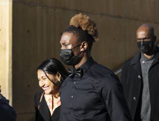 Henry Ruggs, former Raiders wide receiver, accused of DUI resulting in death, leaves the the Regional Justice Center after his court appearance, on Monday, Nov. 22, 2021, in Las Vegas.