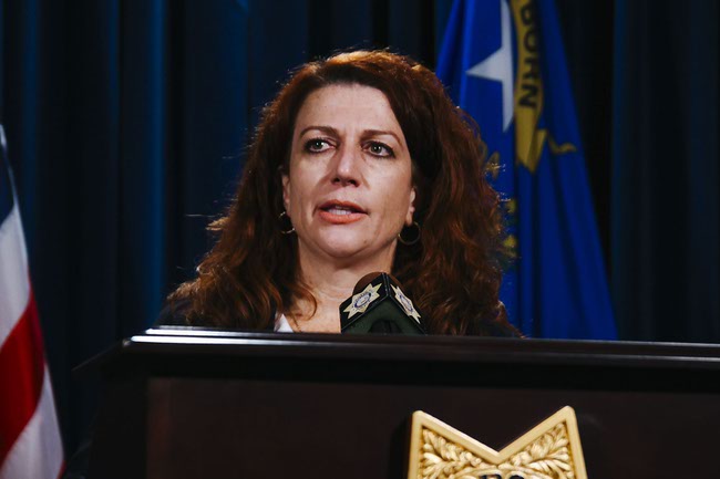 Kimberly Murga, Metro Police forensic laboratory director, speaks during a news conference at department headquarters Monday, Nov. 29, 2021.
