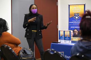 Whitney McIntosh, founding principal at Young Womens Leadership Academy of Las Vegas, speaks during an open house meeting at Winchester Cultural Center Thursday, Dec. 16, 2021. The all-girls charter school is scheduled to open next school year on the east side.
