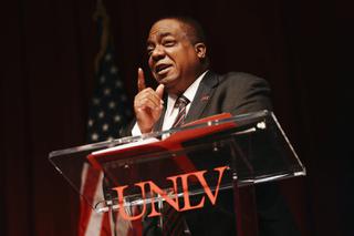 UNLV President Keith Whitfield speaks during a State of the University address Tuesday, Feb. 1, 2022.