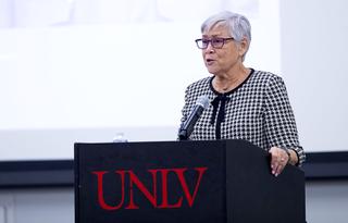 Nevada State Sen. Roberta Lange speaks during a Women Leaders in Pro Sports panel discussion at UNLV Thursday, Feb. 3, 2022.