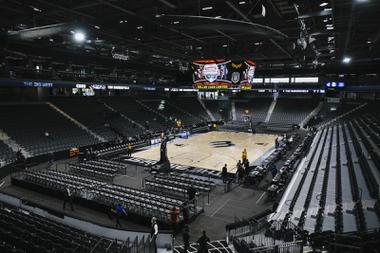 People gather inside The Dollar Loan Center arena in Henderson Tuesday, March 8, 2022.