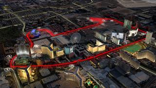 A track map for the Las Vegas Grand Prix F1 race to be held in November 2023. The track design is 3.8 miles long from start to finish with top speeds estimated to be over 212 mph. 