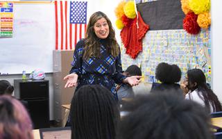 Nevada Lt. Gov. Lisa Cano Burkhead works as a substitute teacher during a Spanish class at Chaparral High School Thursday, April 6, 2022.