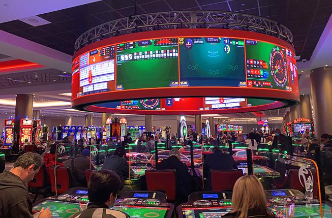 An interior view of the casino floor at Resorts World New York City hotel-casino in Queens Saturday, April 9, 2022.