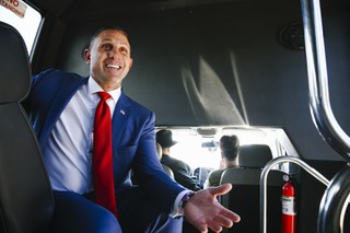 Nevada Republican gubernatorial candidate Joey Gilbert speaks to guests during a bus tour throughout Las Vegas Monday, May 16, 2022.