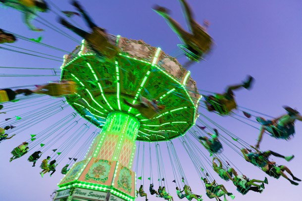 Festival-goers ride the Wave Swinger during the second day of EDC Las Vegas 2022 at the Las Vegas Motor Speedway Saturday, May 21, 2022.