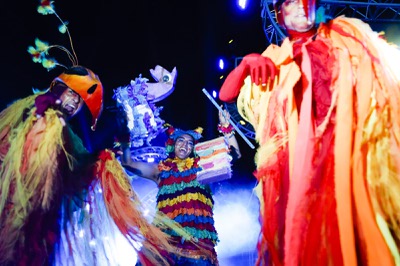Performers pose for a photo during the second night of EDC Las Vegas 2022 at the Las Vegas Motor Speedway Saturday, May 21, 2022.