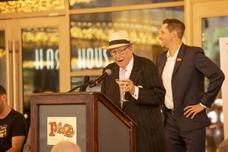 Former Las Vegas Mayor Oscar Goodman makes a few remarks during the unveiling of its Main Street reimagination project Tuesday June 14, 2022. The Plazas renovation includes 4 new additions: Pinkbox Doughnuts, smoke-free gaming, rooftop patio for Oscars steakhouse and an outdoor Carousel Bar under the iconic dome.