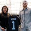 The Las Vegas Raiders new President Sandra Douglass Morgan and defensive end Maxx Crosby during a news conference at Allegiant Stadium, Thursday, July 7, 2022. Brian Ramos