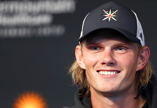 Las Vegas Raiders kicker Daniel Carlson talks with reporters during training camp at the Intermountain Healthcare Performance Center in Henderson Wednesday,  July 27, 2022.