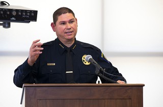 Clark County School District Police Chief Henry Blackeye responds to a question during a CCSD news conference on school safety at Durango High School Thursday, July 28, 2022.