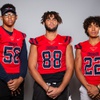 Members of the Coronado High School football team are pictured during the Las Vegas Sun's high school football media day at the Red Rock Resort on July 26, 2022. They include, from left, Bryce Echols, Michael Floyde and Jeremiah Kunitake.