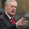 Then-White House chief of staff Mark Meadows speaks with reporters at the White House, Oct. 21, 2020, in Washington.
