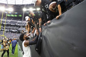 Las Vegas Raiders cornerback Nate Hobbs (39) is seen during warm