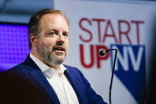 Nevada State Treasurer Zach Conine speaks during an event held to announce federal funding for Nevada-based startups at the International Innovation Center, downtown, Wednesday, Aug. 31, 2022.