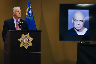 Sheriff Joe Lombardo speaks during a press conference held to discuss details of the killing of journalist Jeff German by county official Robert Telles at Metro Headquarters, Thursday, Sep. 8, 2022.
