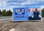 A campaign billboard for Gov. Steve Sisolak featuring President Biden is seen on West Horizon Ridge Parkway near Horizon Drive in Henderson, Monday Sept. 12, 2022.