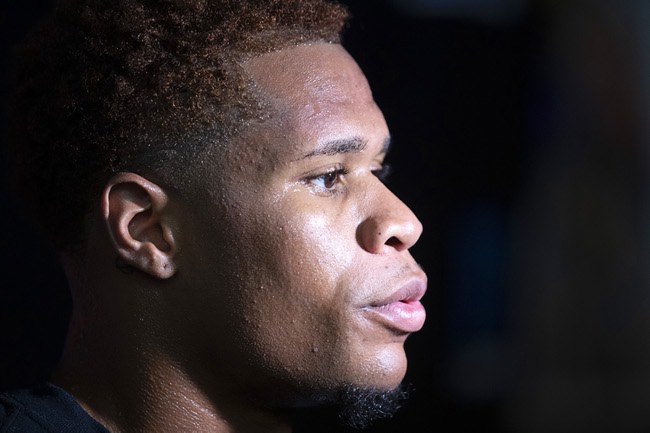 Undisputed lightweight champion Devin Haney is shown during a workout at Top Rank Gym Thursday, Sept. 15, 2022. Haney is originally from Oakland, Calif. but moved to Las Vegas in 2007 when he was 14 years old. Haney is preparing for an Oct. 16 rematch against George Kambosos Jr.