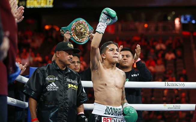 WBC super flyweight champion Jesse Rodriguez is introduced for his ...