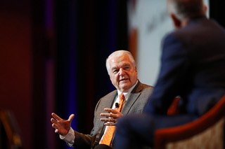 Nevada Governor Steve Sisolak, left, responds to a question during a question and answer event with Clark County Sheriff and Republican gubernatorial candidate Joe Lombardo for members of the homebuilding and construction industries at Red Rock Resort Tuesday, Sept. 27, 2022.