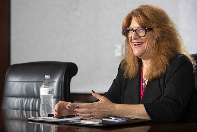 Ellen Spiegel, candidate for state controller, responds to a question during an editorial board meeting at the Las Vegas Sun offices in Henderson Tuesday, Oct. 4, 2022.