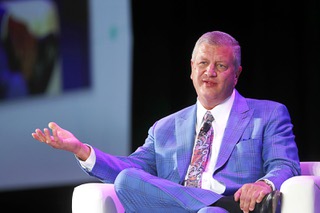 Circa casino owner Derek Stevens speaks during a panel with gaming executives at Global Gaming Expo (G2E) in the Venetian Expo Tuesday, Oct. 11, 2022.