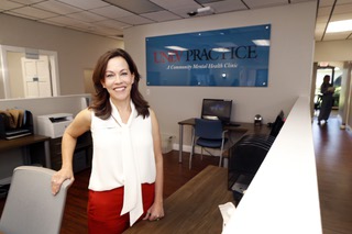 Endowed Executive Director Michelle Paul poses in the lobby during the opening of UNLV's PRACTICE mental health satellite clinic Wednesday, Oct. 19, 2022.