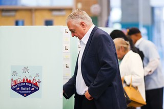 Nevada Governor Steve Sisolak votes on midterm Election Day at Rancho High School in North Las Vegas Tuesday, Nov. 8, 2022.