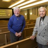 Holocaust survivors Stephen Nasser, left, and Alexander Kuechel pose before a screening of "The Essential Link: The Story of Wilfrid Israel" at the King David Memorial Chapel Wednesday, Nov. 9, 2022. STEVE MARCUS