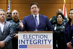 Florida Gov. Ron DeSantis speaks during a news conference at the Broward County Courthouse in Fort Lauderdale, Fla., Aug. 18, 2022. Florida, Georgia, Texas and Virginia all started new law enforcement units to investigate voter fraud in this year’s elections based on former President Donald Trump’s lies about the 2020 presidential contest. So far, those units seem to have produced more headlines than actual cases. (Amy Beth Bennett/South Florida Sun-Sentinel via AP, File)