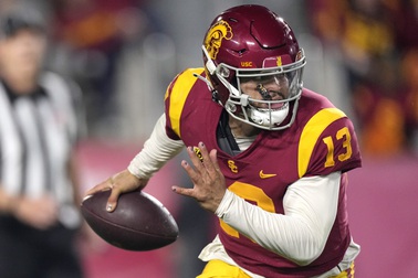Southern California quarterback Caleb Williams runs the ball during the first half of an NCAA college football game against Notre Dame Saturday, Nov. 26, 2022, in Los Angeles. 

