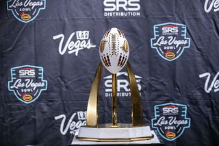 The Las Vegas Bowl trophy is displayed during a Las Vegas Bowl media opportunity at Virgin Hotels Las Vegas Tuesday, Dec. 13, 2022. The Florida Gators and the Oregon State Beavers will face each other in the Las Vegas Bowl on Saturday, Dec. 17 at Allegiant Stadium.