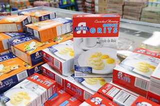 A big box of grits is shown in Marios Westside Market, at Lake Mead and Martin Luther King Jr. boulevards, Tuesday, Dec. 13, 2022.