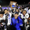Bishop Gorman head football coach Brent Browner, center, celebrates with his team after Bishop Gorman defeated Liberty, 56-14, during the Class 5A Southern Region final at Liberty High School in Henderson, Friday, Nov. 11, 2022.