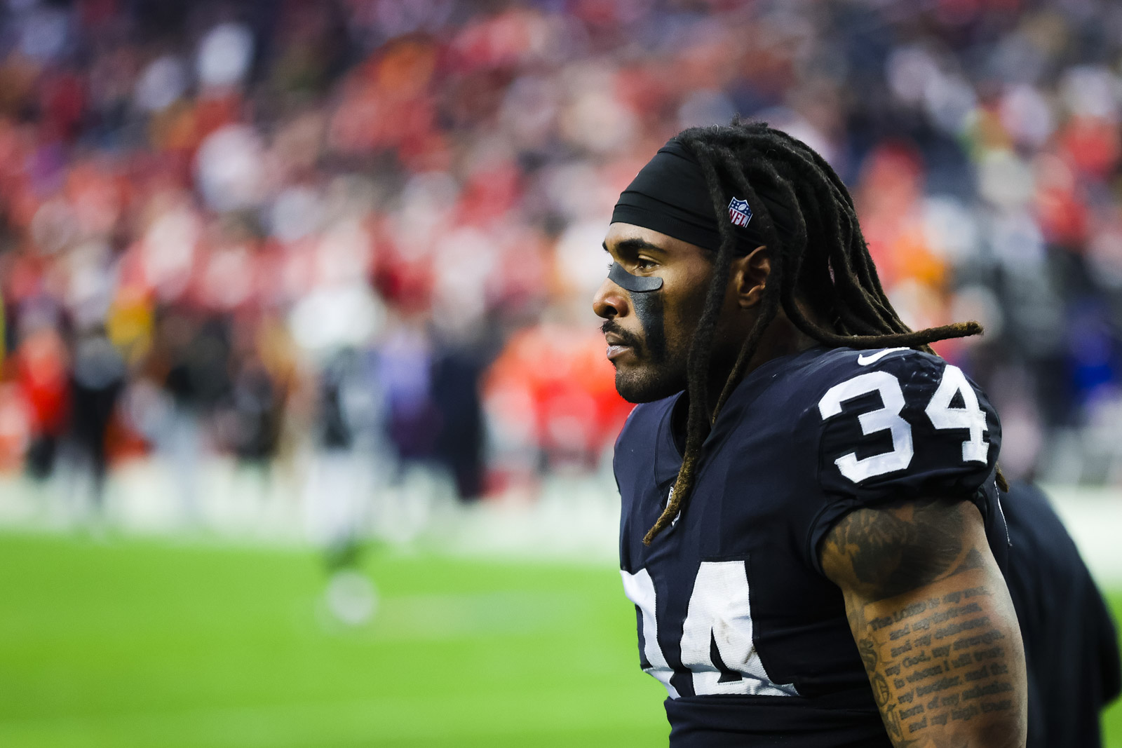 Las Vegas Raiders running back Brandon Bolden (34) prior to the