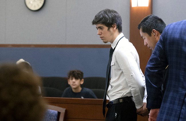 Jose Marmolejo is taken into custody after being sentenced at the Regional Justice Center Wednesday, Jan. 25, 2023. Marmolejo was sentenced for the death of eighth-grader Rex Patchett in front of Mannion Middle School on March 7, 2022.