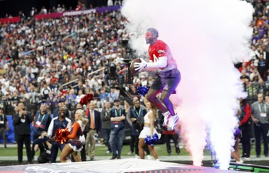Buffalo Bills wide receiver Stefon Diggs (14)  competes in a Best Catch competition during the 2023 Pro Bowl at Allegiant Stadium Sunday, Feb. 5, 2023. STEVE MARCUS