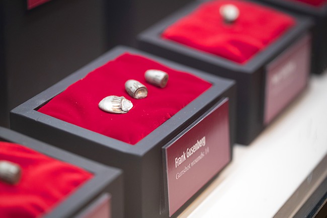 Bullets and bullet fragments, taken from the bodies of mobsters slain at the St. Valentine's Day Massacre, are displayed at the Mob Museum in downtown Las Vegas Friday, Feb. 10, 2023.