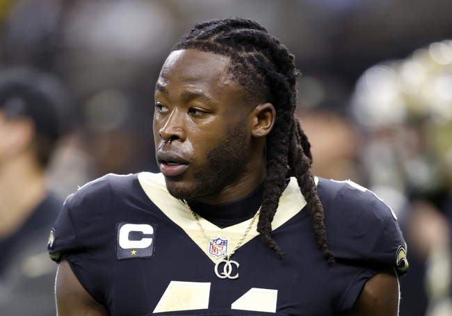 New Orleans Saints running back Alvin Kamara warms up before a game with the Las Vegas Raiders, Oct. 30, 2022, in New Orleans. A grand jury in Nevada has indicted Kamara, Cincinnati Bengals newly acquired cornerback Chris Lammons and two others on two criminal counts in connection with an alleged beating at a Las Vegas nightclub last February. 

