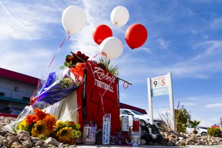 A vigil site is shown at UNLV Tuesday, Feb. 21, 2023 for 20-year-old student-athlete Ryan Keeler, who died Monday.