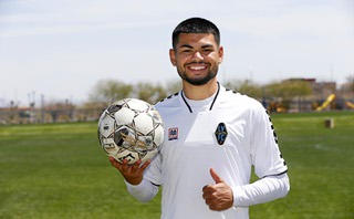Azriel Gonzalez poses after practice with the Las Vegas Lights FC at the  Kellogg-Zaher Soccer Complex in Summerlin Thursday, April 13, 2023. Born and raised in Southern Nevada, Gonzalez is the 10th player in Lights FC history to have been born in, raised in and/or attended school in the Las Vegas area.